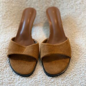 Brown Suede Women's Kitten Heel Sandals
